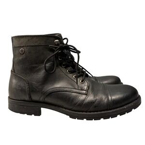 JACK & JONES Black Leather Lace Up Cap Toe Ankle Boots Men's EUR 42 UK 8 US 9